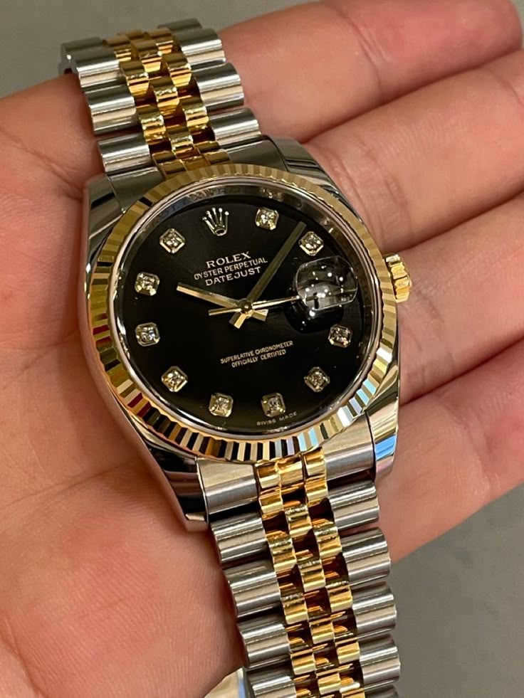 Rolex Oyster Perpetual DateJust Double tone Black & Gold