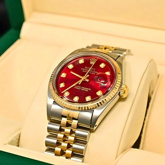 Rolex DateJust Silver Gold Double tone Red Dial