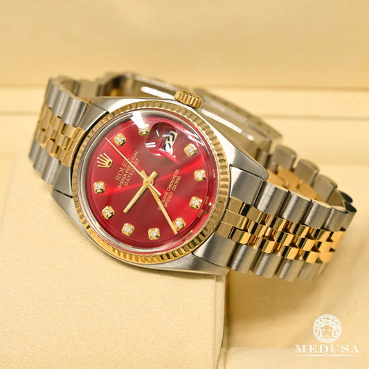 Rolex DateJust Silver Gold Double tone Red Dial