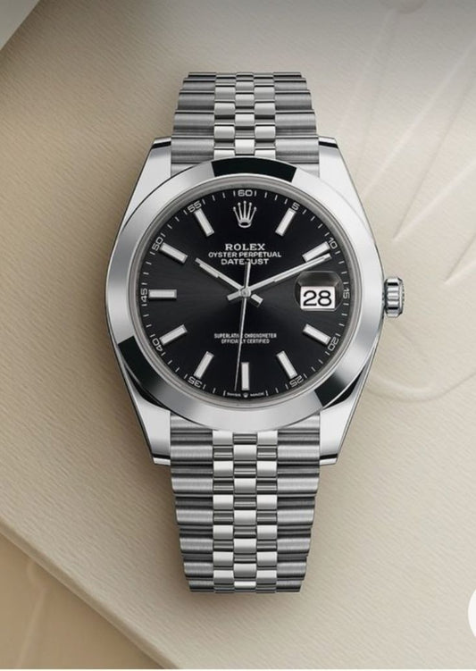 Rolex- Datejust Silver Black Watch For Men