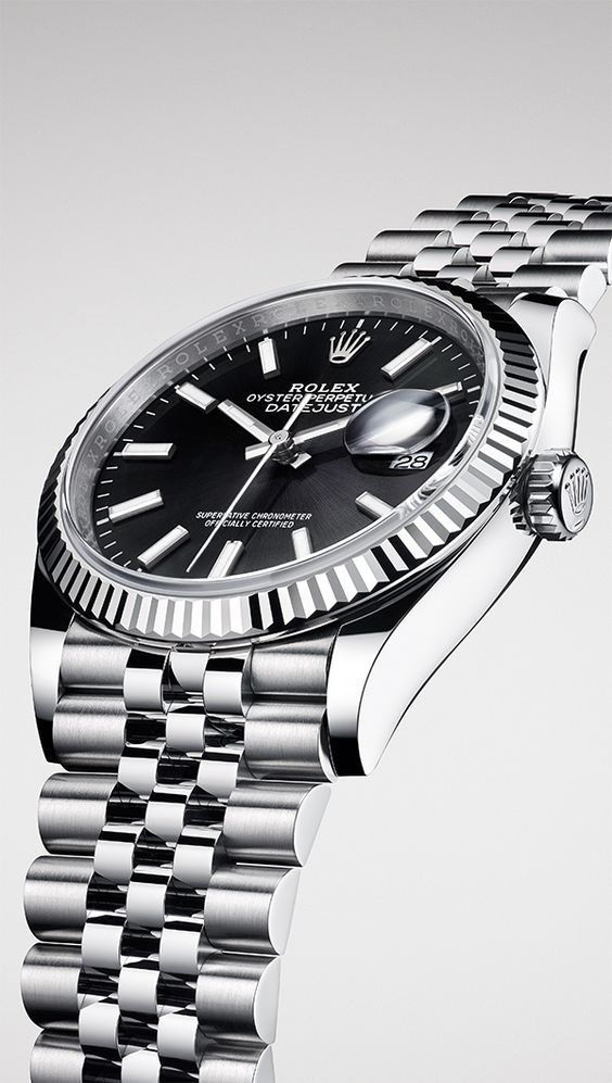 Rolex- Datejust Silver Black Watch For Men
