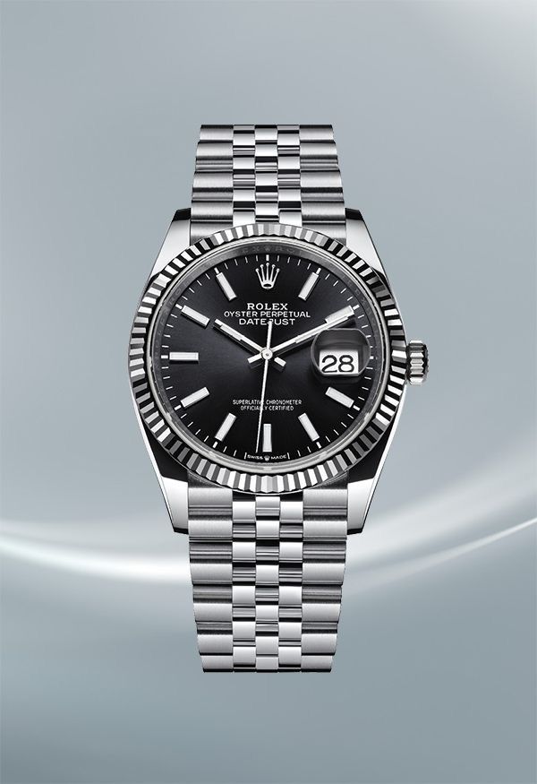 Rolex- Datejust Silver Black Watch For Men