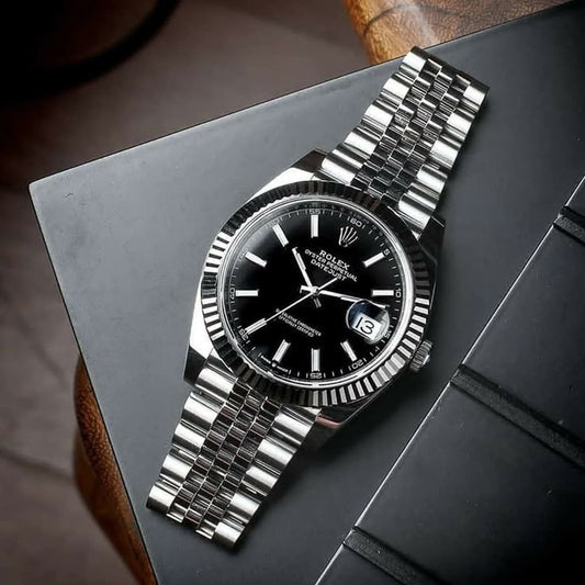 Rolex- Datejust Silver Black Watch For Men