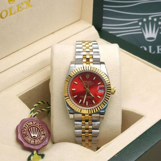 Rolex DateJust Silver Gold Double tone Red Dial